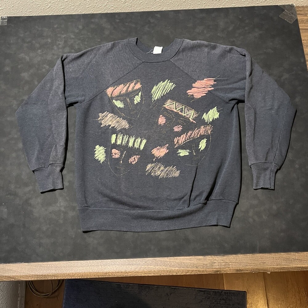 1970s Vintage African Masks Sweatshirt Raglan Musuem of African American Art 60s